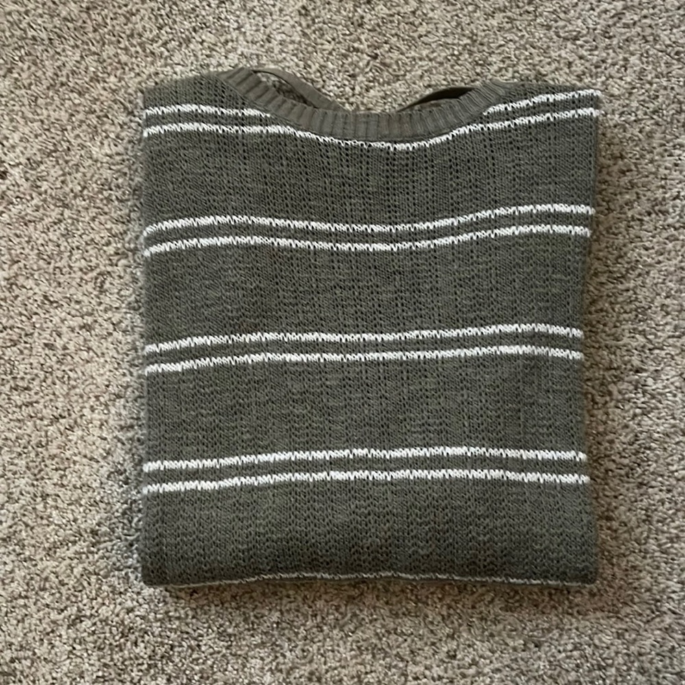 Aerie Green with White stripe lightweight sweater with Criss Cross Back - Size S